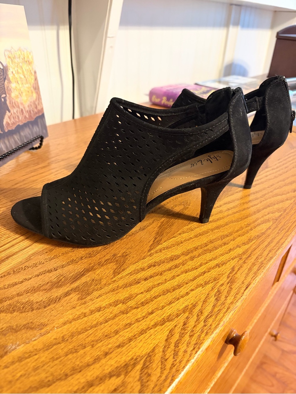 Style & Co. Black Perforated Open-Toe Mid Heel Sandals